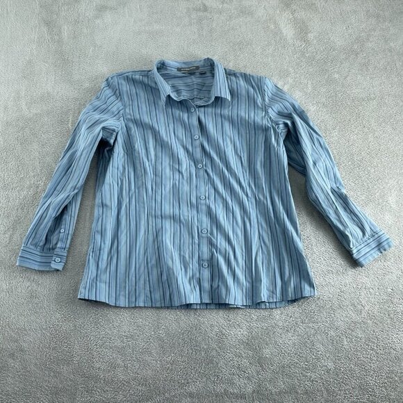 Eddie Bauer Womens 2XL Stretch Wrinkle Resistant Blue Striped 5159 - Picture 1 of 8